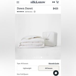 $480.25 Silk&Snow New! Down Duvet - Queen - All Season